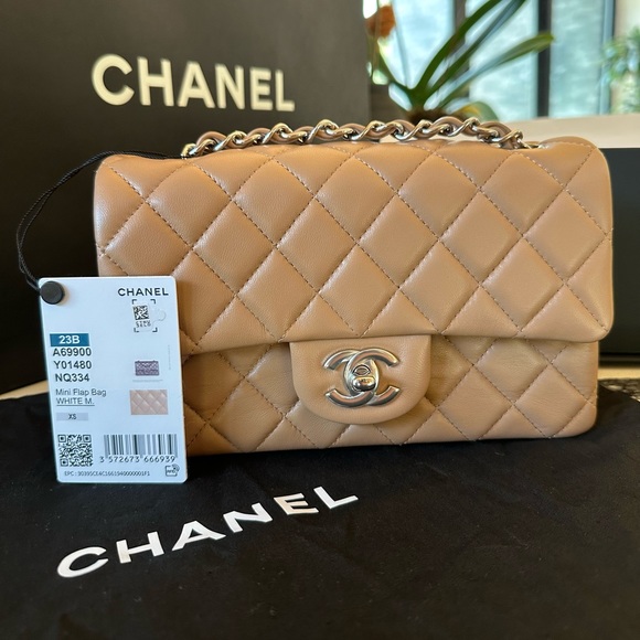 FULL SET - CHANEL Classic Flap Brown / Tan Mini with Silver HW - Picture 5 of 11
